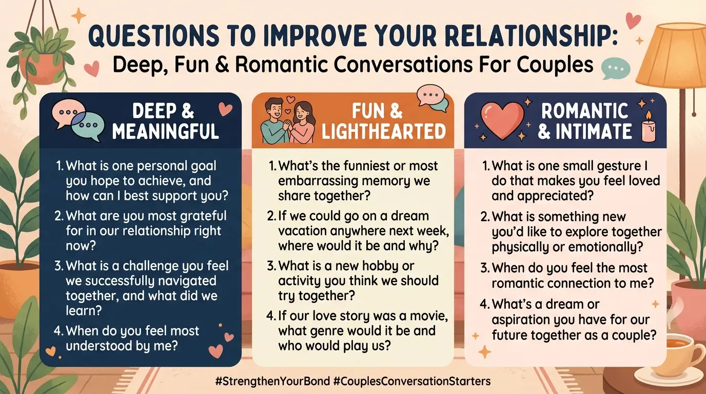 Questions To Improve Your Relationship: Deep, Fun & Romantic Conversations For Couples