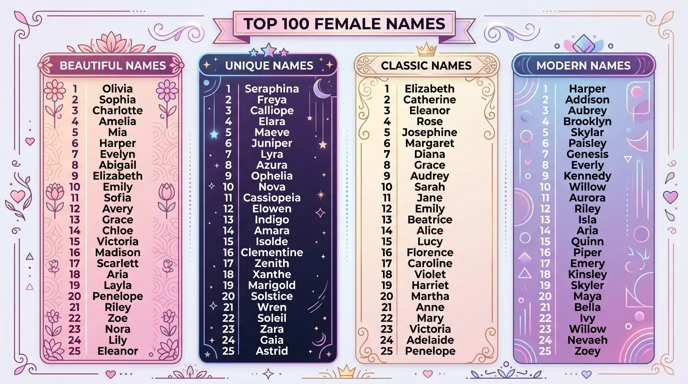 Top 100 Female Names: Beautiful, Unique, Classic & Modern Girl Name Ideas